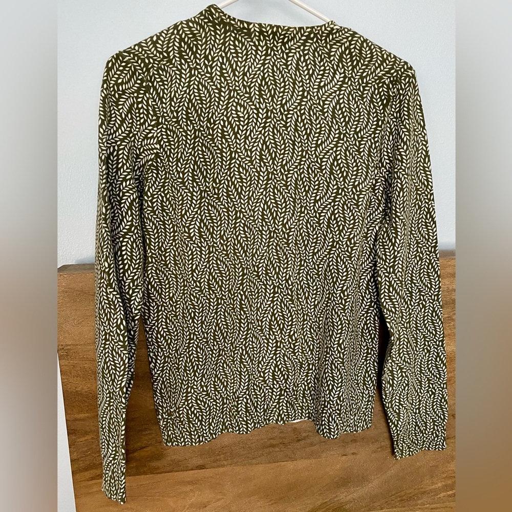 Lands' End Olive and Cream Leaf Cardigan - Picture 4 of 7
